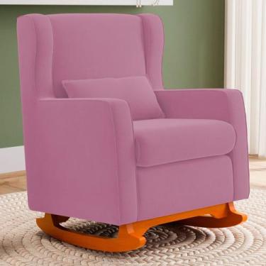 Imagem de Poltrona Decorativa Sala de Estar Zoe com Base Balanço Suede Rosa - Ab
