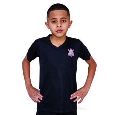 Imagem de Camiseta Infantil Corinthians Preta Gola V Oficial, Preto, Tam 8