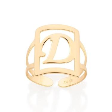 Imagem de Anel Rommanel Grande Maxi Ajustável Retangular Letra 513298, 14