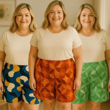 Imagem de Kit 3 Bermuda Plus Size Feminina Senhora Estampada Conforto - Felicity