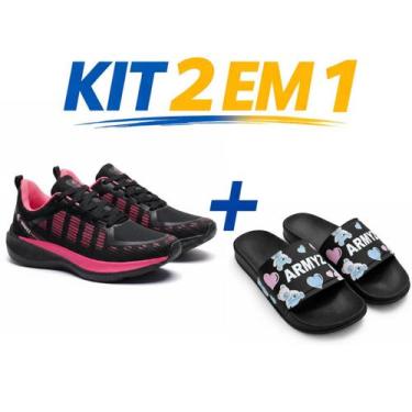 Imagem de Tênis Esportivo Masculino e Feminino mais Chinelo Slide Unissex Confor