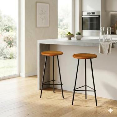 Imagem de Kit 2 Banquetas para Balcão de cozinha Alta Confortavel Estilo Moderno Ideal para Area Gourmet Estrutura de Metal Assento Madeira Resistente ALUMINUM DECOR (PEROBA, ALTURA 60 CM DO ASSENTO AO CHÃO)