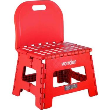 Imagem de Banqueta Plástica Dobrável, Vermelha, Altura 220 mm, com Encosto, Vond