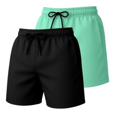Imagem de Kit 2 Short Tactel Masculino Praia Liso com Bolsos Cós Elástico Ajustável-Masculino