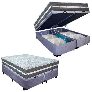 Imagem de Cama Box Baú Casal Bipartido Suede + Colchão Anjos Black Graphite Molas Ensacadas 138cm...