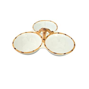 Imagem de Petisqueira BOLWS para Servir Petiscos em Cerâmica com 3 Compartimentos Fácil de Limpar para Mesa Branca Scala