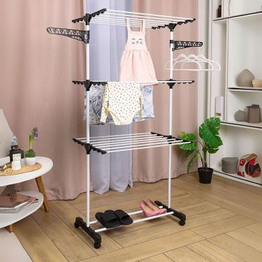 Imagem de Varal de Chão Varal Torre de Chão 3 Andares Dobrável para Roupas em Aço com Rodinhas Sa...