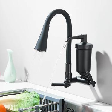 Imagem de Torneira com Filtro Flexível de Parede Acabamento Gourmet com Bica Móvel Preto para Coz...