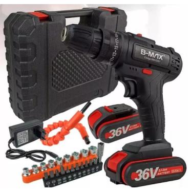 Imagem de Furadeira Parafusadeira Sem Fio 36v Com Kit De Brocas 2 Baterias Malet