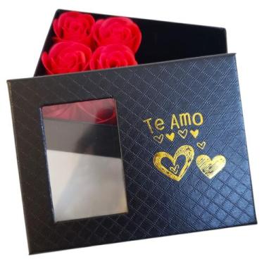 Imagem de Porta Joias Te Amo Dia dos Namorados Com Rosas Artificiais Cor:Preto -