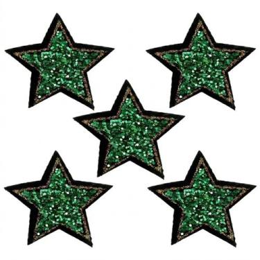Imagem de Kit 5 Apliques Estrela Termocolante com Brilho 4x4cm Patch para Custom