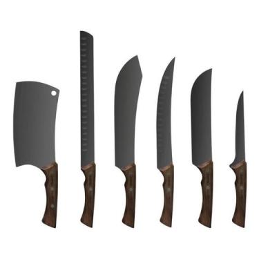 Imagem de Kit Facas Carne Churrasco Cabo Madeira Inox Black Tramontina