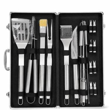 Imagem de Kit Utensilios para Churrasco 18pcs Aço Inox com Maleta - Genérico