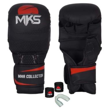 Imagem de Kit Luva MMA Sparring Preta/Vermelha G/GG + Bandagem + Protetor Bucal 