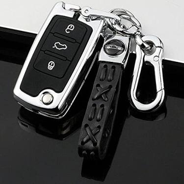 Imagem de YJADHU Zinc Alloy Metal Car Flip Key Fob Case Cover, Fit For VW Volkswagen Golf Bora Jetta Scirocco Tiguan Polo Skoda Octavia Superb,Silver, Keychain B