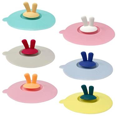 Imagem de Wrapables Tampas de copo de silicone, capas herméticas antipoeira para bebidas quentes e frias (conjunto de 6), orelhas de coelho