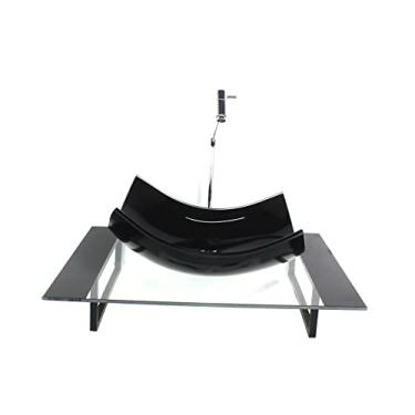 Imagem de KIT CUBA DE VIDRO RETANGULAR CURVADA COM TAMPO 60CM PRETO E SUPORTE PRETO