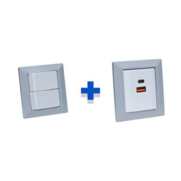 Imagem de Kit Espelhos Tomadas Duplo Chranf com 2 Usb 3.5A 2 Interrup COR:CINZA