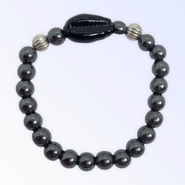 Imagem de Pulseira Exu Buzios com Pedras Hematita e Silicone
