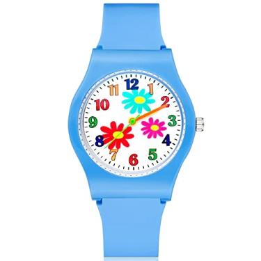 Imagem de Relógio de menina moda bonito estilo flor estudante meninas meninos pulseira de borracha de quartzo relógios de pulso relógios para meninas (cor: azul céu)