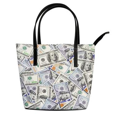 Imagem de Bolsa de ombro para mulheres notas de cem dólares bolsas de trabalho de couro grande bolsa casual, Colorido.