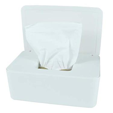 Imagem de Dispensador de lenços de fraldas, caixa de armazenamento de lenços, suporte de dispensador de lenços umedecidos com tampa para casa, escritório, carros (branco)