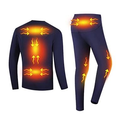 Imagem de Conjunto de roupa íntima masculina calças térmicas para homens leggings de aquecimento elétrico USB para inverno ao ar livre sem bateria, azul, M