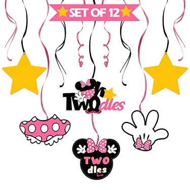 Imagem de LINGTEER Minnie Oh Twodles Birthday Swirls Streamers - Decorações de pendurar para festa de aniversário de dois anos de idade para meninas