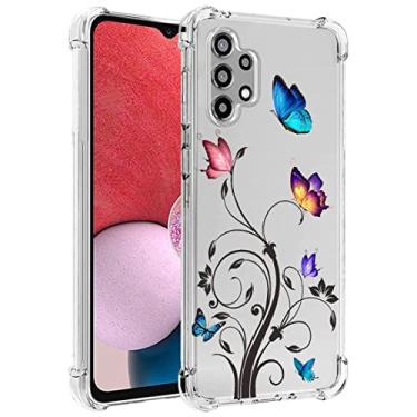 Imagem de Yodueiv Capa de telefone para Galaxy A13 4G/A13 LTE 4G (não para A13 5G) SM-A135F capa para meninas mulheres, capa protetora transparente de TPU transparente transparente macia para Samsung Galaxy A13 4G 2022 (borboleta)