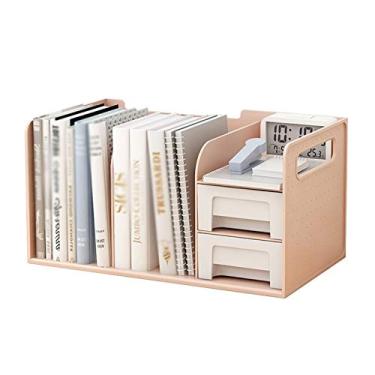 Imagem de KIZQYN Estante PP Desktop Bookshelf Storage Rack com 2 gavetas Organizador de exibição Rack de armazenamento de escritório Espessamento de duas camadas pode acomodar vários livros estante (Cor: Rosa)