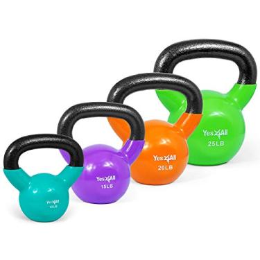 Imagem de Yes4All Combo especial: Conjuntos de peso Kettlebell revestidos de vinil – Peso disponível: 5, 10, 15, 20, 25, 13,6 kg (V - multicolorido 4,5-11,3 kg)