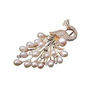 Imagem de KIZQYN Broche feminino requintadamente feito broche vazio luz de água doce broche de pérola de casaco broche acessórios de decoração acessório de fantasia (cor: ouro)