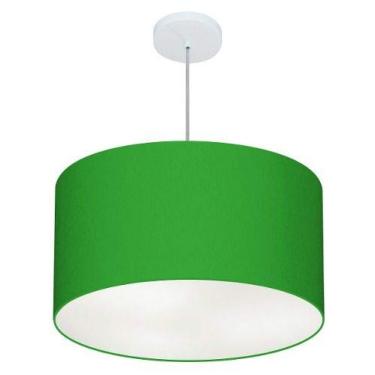 Imagem de Lustre Pendente Cilíndrico Cúpula Tecido 60x30 cm, Vivare Iluminação, Pendente4101 VF, Verde Folha, Grande