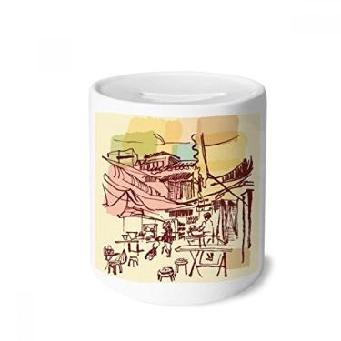 Imagem de DIYthinker Tailândia Breves traços prósperos Vila Dinheiro Caixa de Cerâmica Porta-Moedas Presente Porquinho