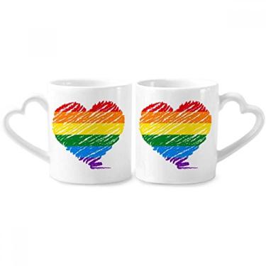 Imagem de Conjunto de canecas de porcelana para casal LGBT coração lésbica arco-íris gay xícara amante cerâmica alça de coração