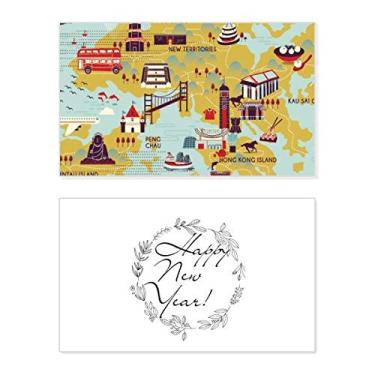 Imagem de Mapa de Hong Kong Sightseeing China Ano Novo Festival Cartão Bless Mensagem Presente