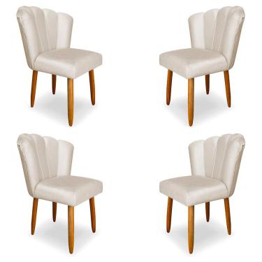 Imagem de Kit 4 Cadeiras de Jantar Pétala Estofada Pés Palito Veludo Bege - Montanaris Decor