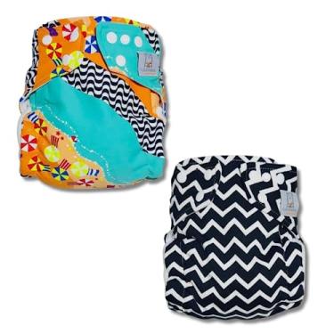 Imagem de Kit Fralda de Pano Ecológica AURORINHA SUSTENTÁVEL Pocket Lycra Tamanho Único 4kg/18kg (Zigue Zague + Praia)
