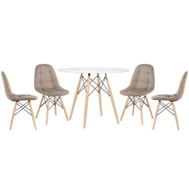 Imagem de Mesa redonda Eames 100 cm + 4 cadeiras estofadas Eiffel Botonê