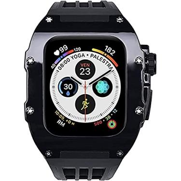 Imagem de IENYU RM mod kit estojo de plástico + elástico, para apple ultra 49mm, kit de modificação PC bisel e pulseira, para iwatch 8 7 45mm 6 5 4 44mm pulseira de relógio DIY (cor: preto, tamanho: 45mm)