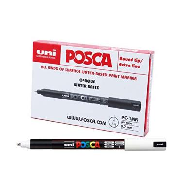 Imagem de POSCA, UNI, Caneta Marcador PC-1MR Extra Fine, 0,7 mm, Branca , Caixa com 6 Unidades