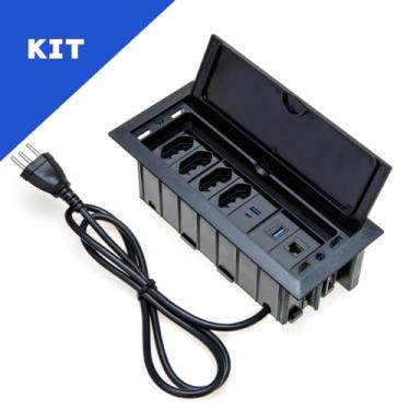 Imagem de Kit 2 Caixas De Tomadas 4 Blocos 3 Tom 10A 2 e 2 USB 1 TipoC COR:CINZA