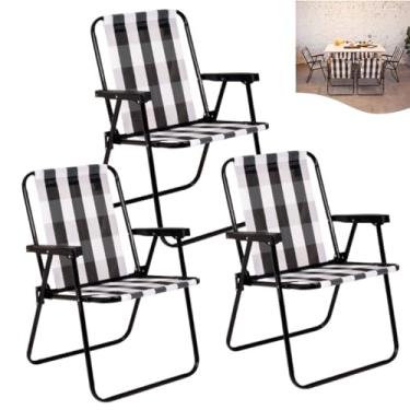 Imagem de Kit 3 Cadeira Alta Retrô Dobrável Em Aço De Praia Camping Piscina - Mor