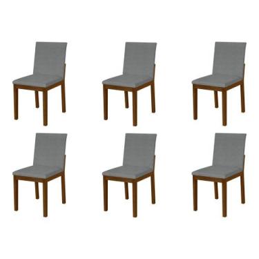 Imagem de Kit 6 Cadeiras De Jantar Luxo Pérola Estofadas Em Linho Cinza Base Mad