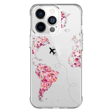 Imagem de Capa Capinha Anti Impacto para Iphone 11, 12, 13, 14, 15 e suas variações Modelo Mapa Mundi Corações (Iphone 13 Pro Max)