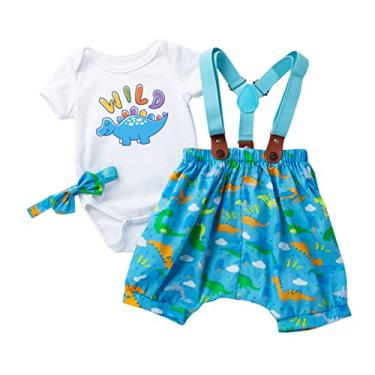 Imagem de SHERCHPRY 1 conjunto macaquinho roupas infantis meninos ternos de bebê macacão bolo roupa menino crianças terno infantil menino, Azul, 38x49cm