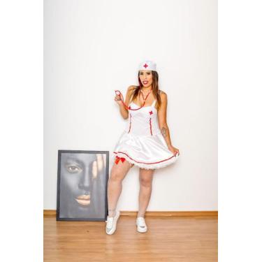 Imagem de Fantasia Halloween Vestido Enfermeira Branca Adulto Feminina Carnaval