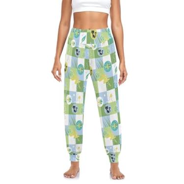 Imagem de KLL Calça jogger feminina xadrez moda animal verde calça lounge cintura alta elástica esporte academia ioga, Xadrez Animal Fashion Verde, GG
