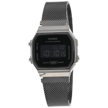 Imagem de Casio Relógio unissex a168wemb-1bdf pulseira de malha digital, preto, retrô, Preto, Retrô