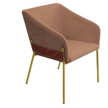 Imagem de Poltrona Decorativa Jobim Pés De Ferro Gold Bouclé Marrom - Montanaris Decor